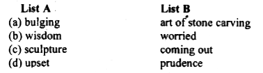 Match the words of List A with their meanings in List B :