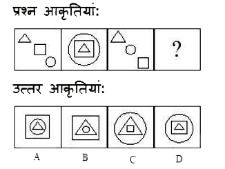 नीचे दी गई प्रश्न आकृति श्रृंखला में ? के स्थान पर आने वाली उत्तर आकृति का पता लगाएं: प्रश्न आकृतियां: