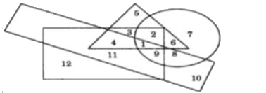 In the following figure the circle stands for unemployed, the smaller rectangle stands for lazy, the triangle stands for urban and the larger rectangle stands for foolish. Study the figure carefully and answer the questions that follow:     The number of non-urban, unemployed, lazy and foolish people are   A 8 B.9 C. 10 D. 11