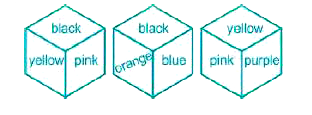 Three positions of a dice are given below. What will come opposite to the face containing ‘Black’?