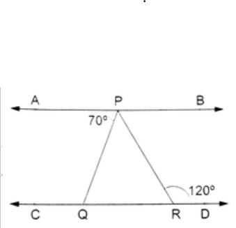 In the given figure, AB||CD. If angleAPQ=70^(@) and anglePRD=120^(@) then angleQPR=?   <