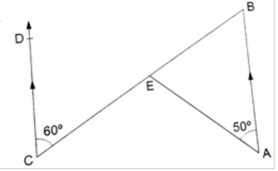 In the given figure, AB||CD. If angleEAB=50^(@) and angleECD=60^(@) then angleAEB=?