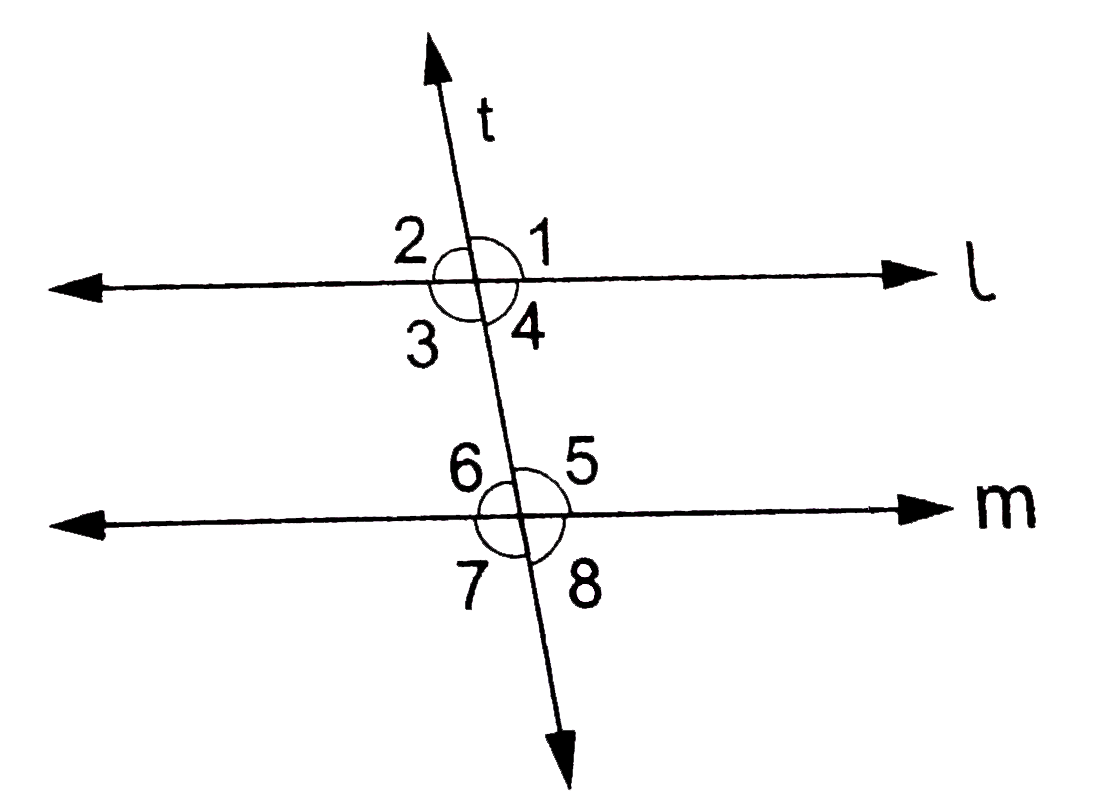 In the given figure, l||m and a transversal t cuts them. If angle1 : angle2=5 :4, find the measure of each of the marked angles.