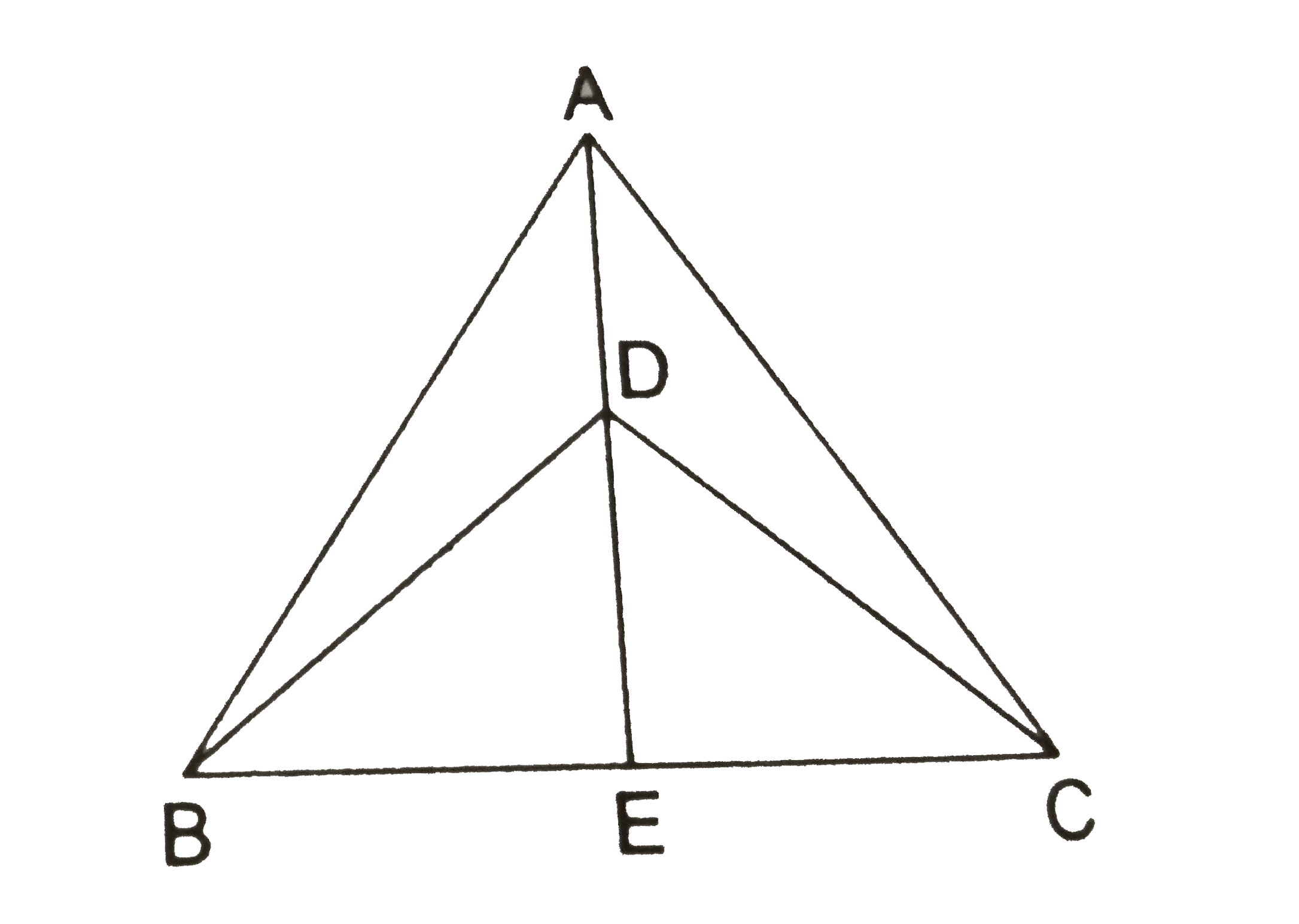 DeltaABC and DeltaDBC are two isosceles triangles on the same base BC and vertices A and D are on the same side of BC. If AD is extended to intersect BC at E, show that   (i) DeltaABD ~=DeltaACD   (ii) DeltaABE~=DeltaACE   (iii) AE bisects angleA as well as angleD   (iv) AE is the perpendicualr bisector of BC.