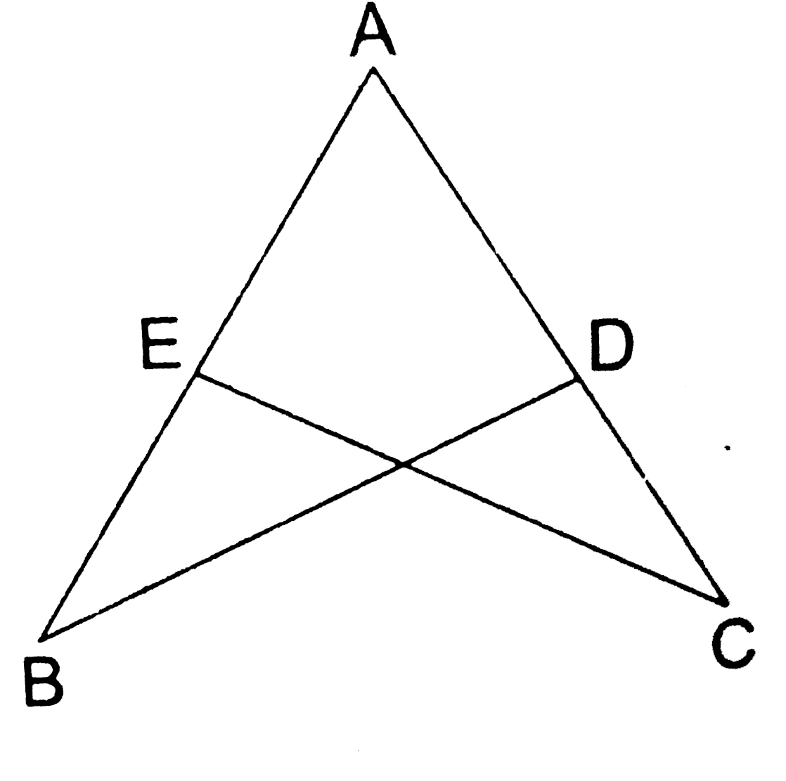 In the given figure, AB = AC and angleB=angleC.   Then DeltaABD~=DeltaACE by