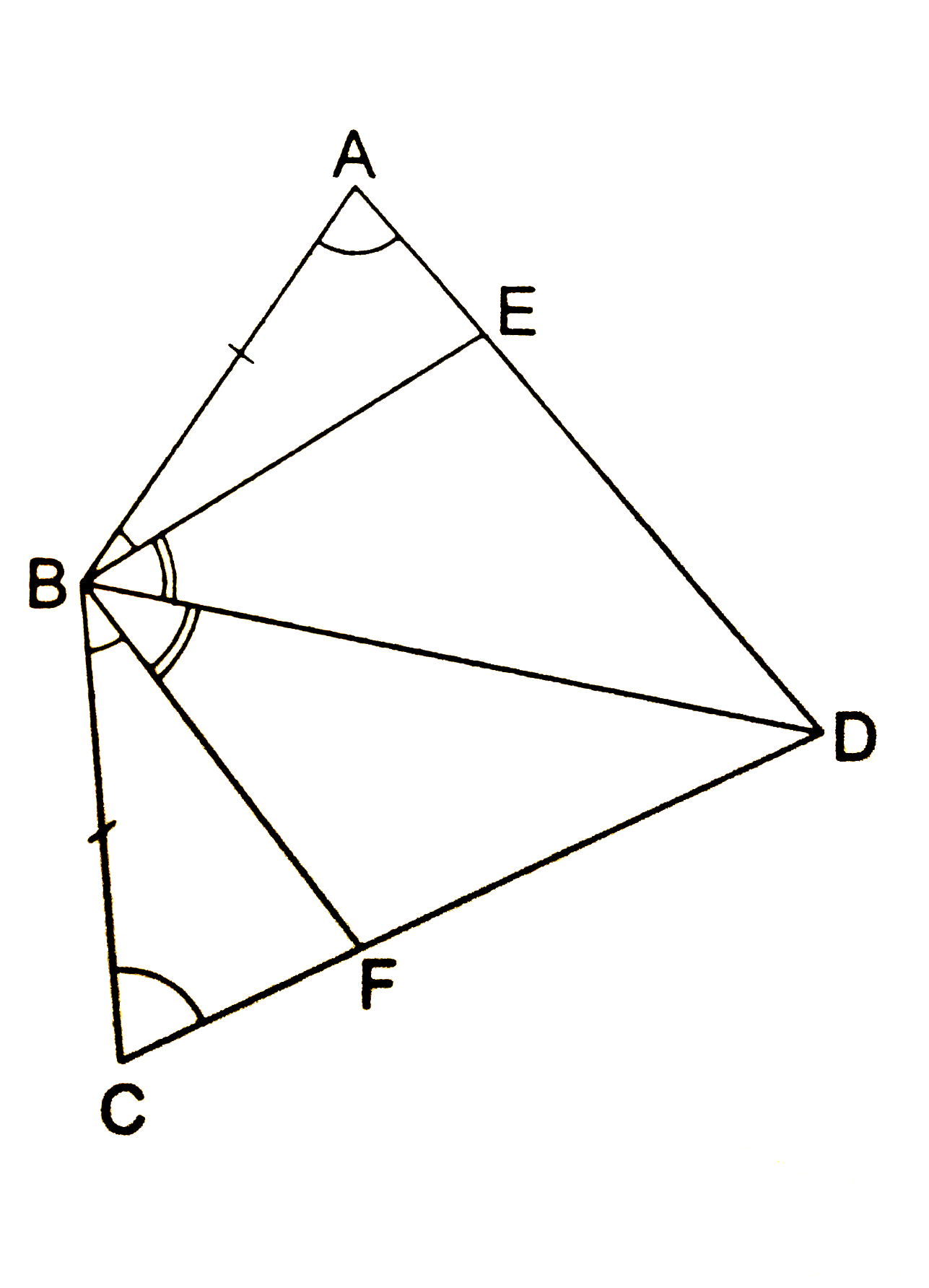 In the given figure, ABCD is a quadrilateral and E and F are points on AD and CD respectively such that AB = CB, angleABE=angleCBF and angleEBD=angleFBD. Prove that BE=BF.