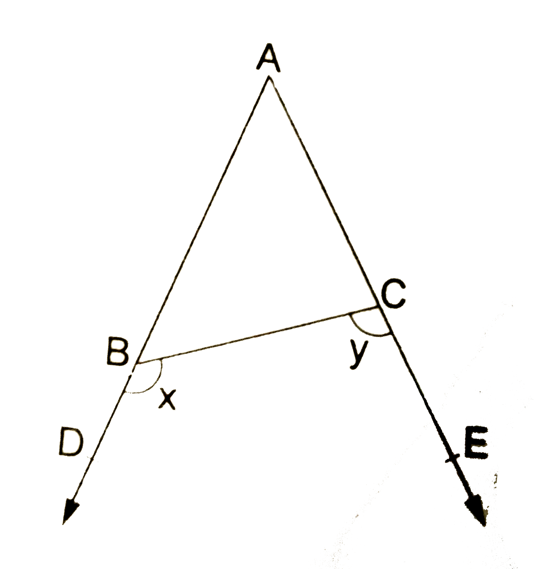 In the given figure, the sides AB and AC of DeltaABC have been extended to D and E respectively. If xgty, show that ABgtAC.