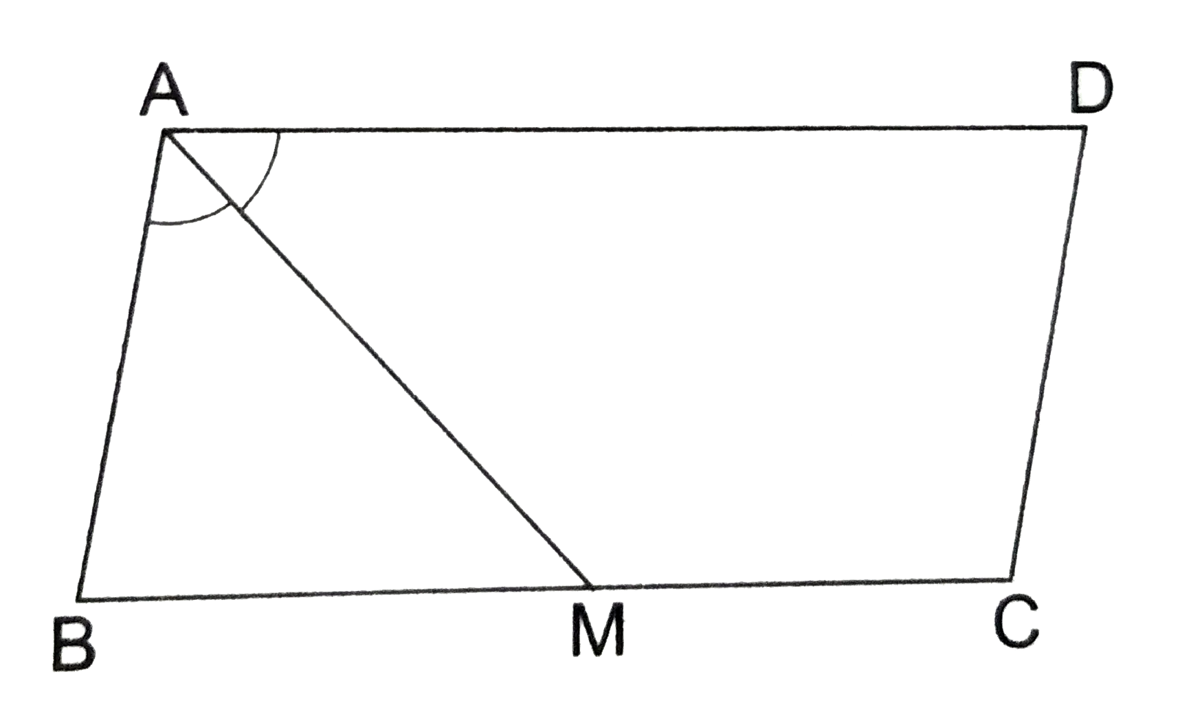 In the adjoining figure, M is  the midpoint of side BC of a paralleogram ABCD such that angle BAM= angle DAM. Prove that AD = 2 CD.