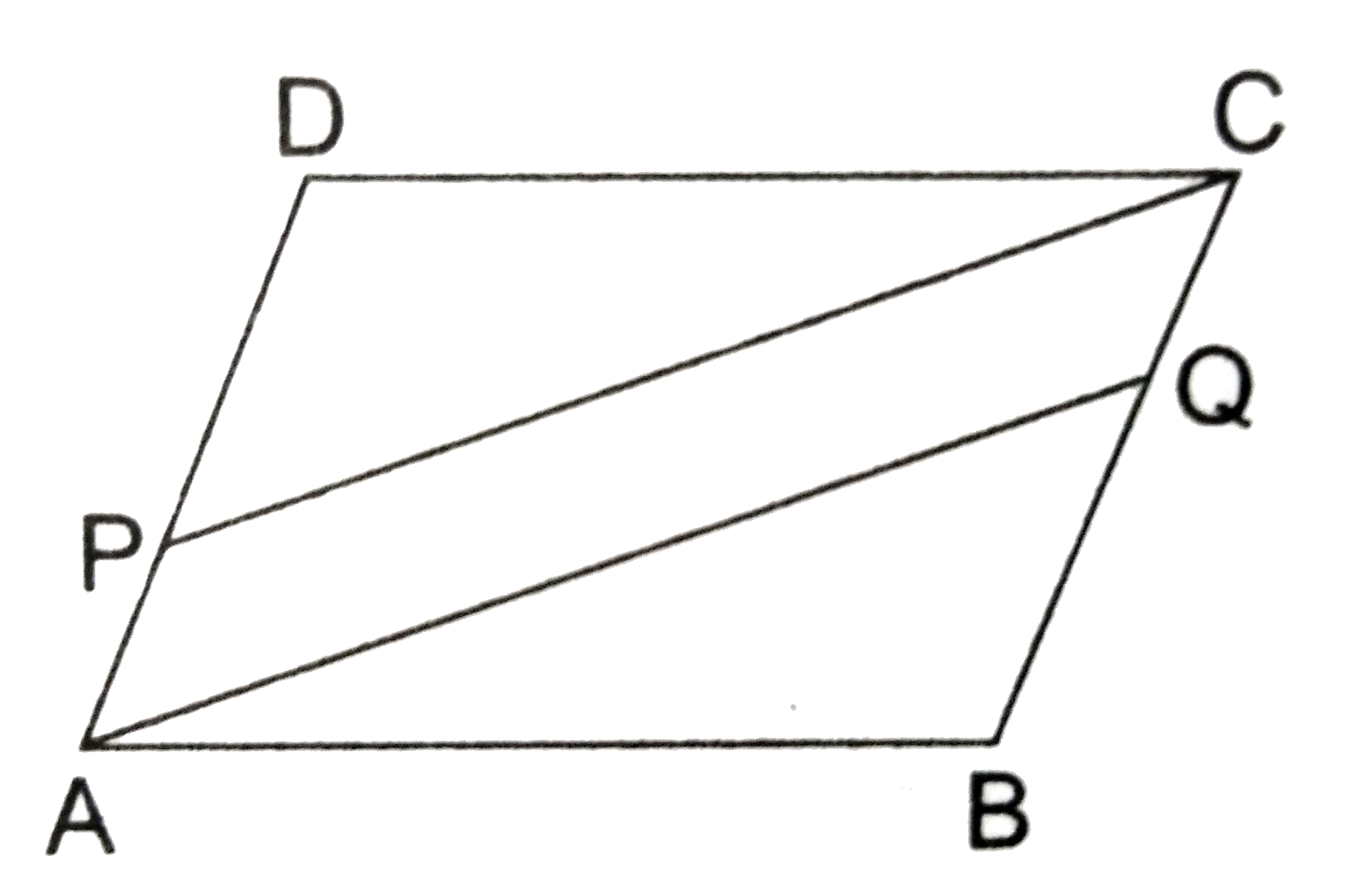 In the adjoining  figure,  ABCD is a parallelogram.If P and Q are the points on AD and BC repectively such that AP=1/3AD and CQ=(BC)/3 , prove that AQCP is a parallelogram , prove that AQCP is a parallelogram.