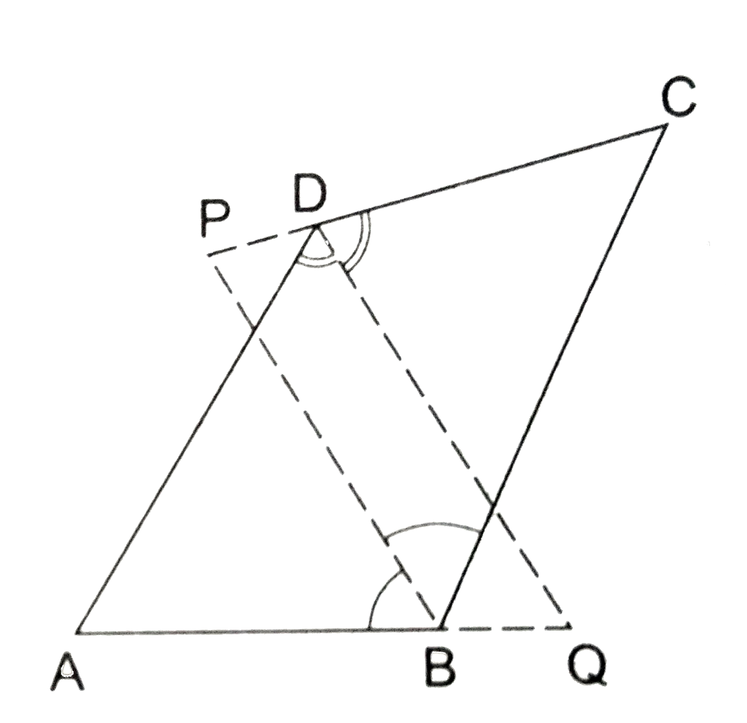 In the adjoining figure, the bisectors of   angle B and angle D  of a quadrilateral  ABCD meet CD and AB produced at P and Q respectively.   Proove that   angle P + angle Q =(1)/(2) (angle B +angle D).