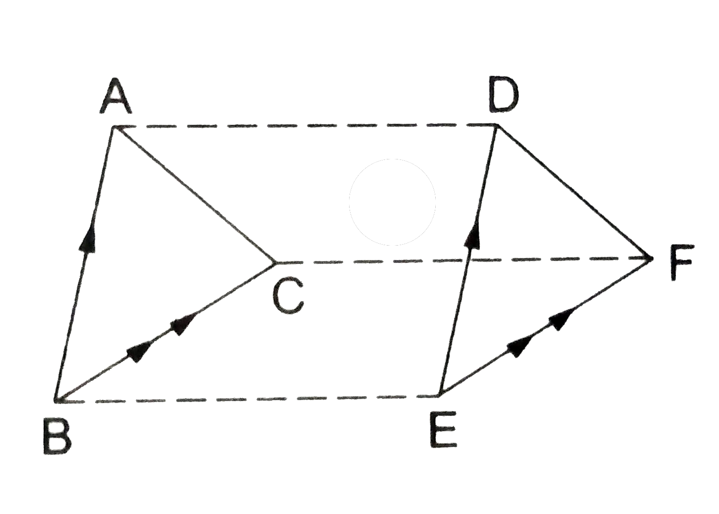 Let triangle ABC and triangle DEF be two triangles given in such a way that AB||DE,  AB = DE, BC||EF and BC = EF.   Prove that   (i) AC||DF and AC = DF,   (ii) triangle ABC ~= triangle DEF.