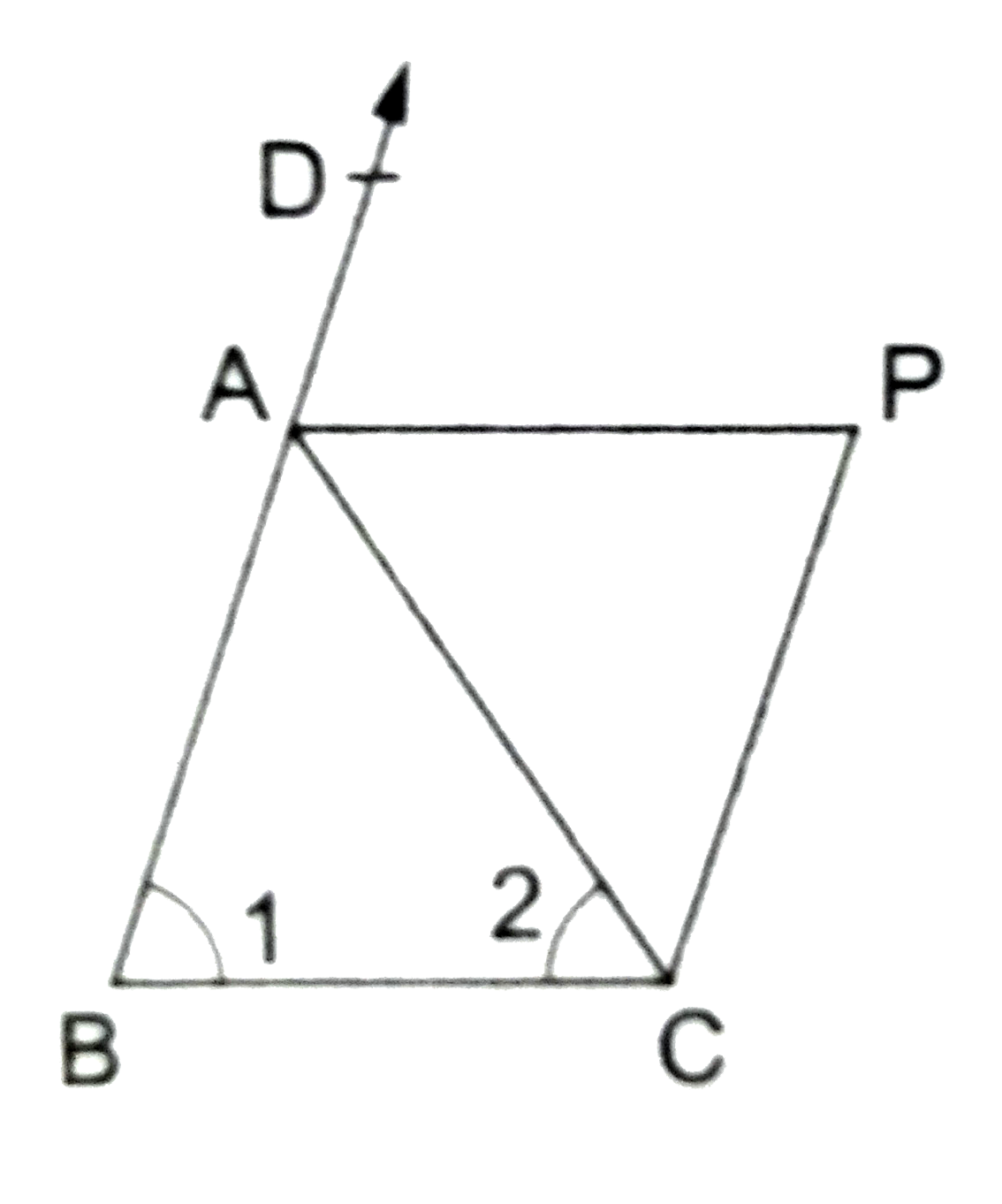 In the adjoining figure, AB = AC: CP||BA and AP is the bisector of angle CAD.  Prove that   (i) angle PAC = angle BCA and    (ii)  ABCP is a parallelogram.