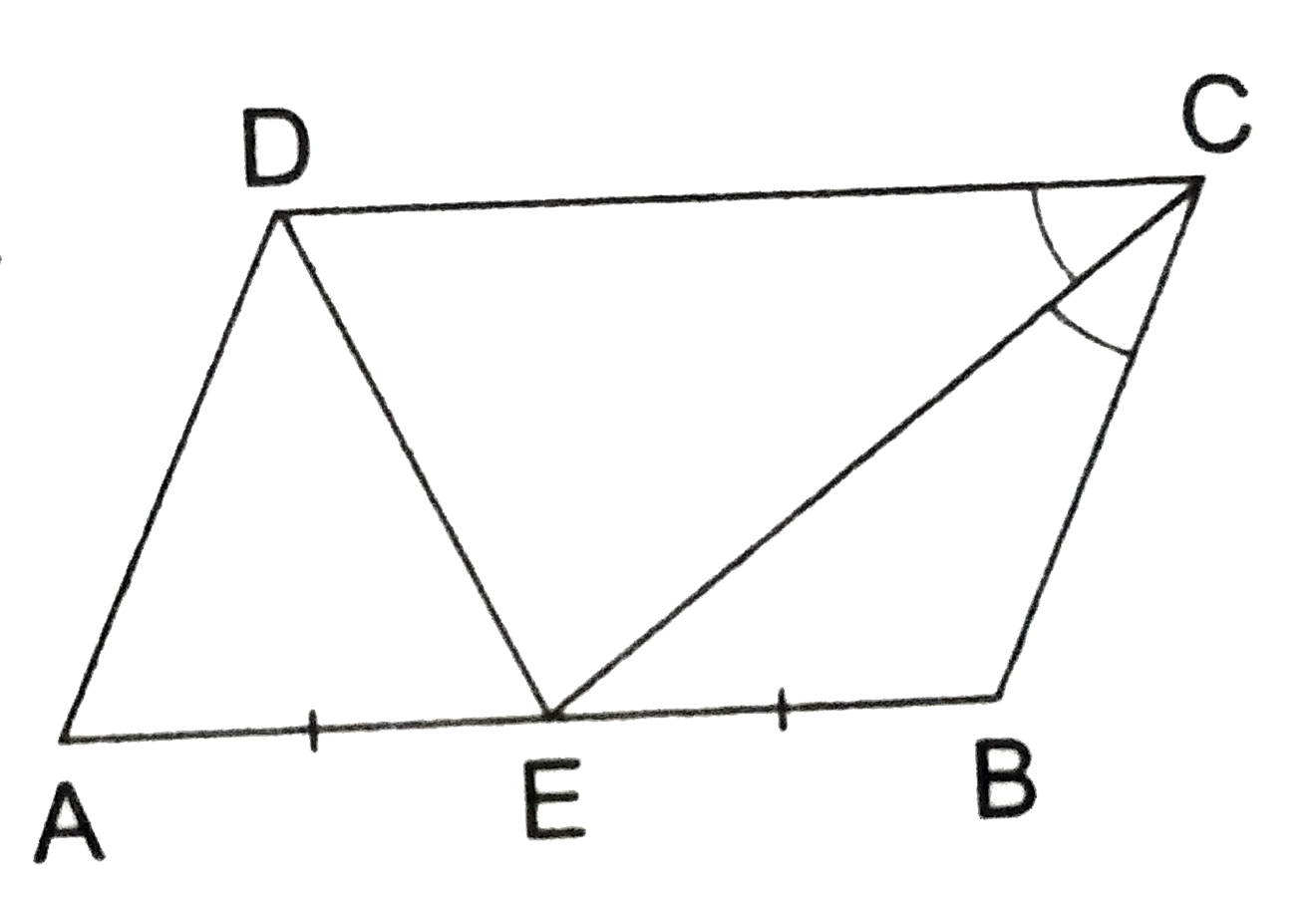 In the adjoining figure, ABCD is a parallelogram, E is midpoint of AB and CE bisects  angle BCD. Prove that       (i) AE = AD (ii) DE bisects  angle ADC  and  (iii)  angle DEC = 90^(@).
