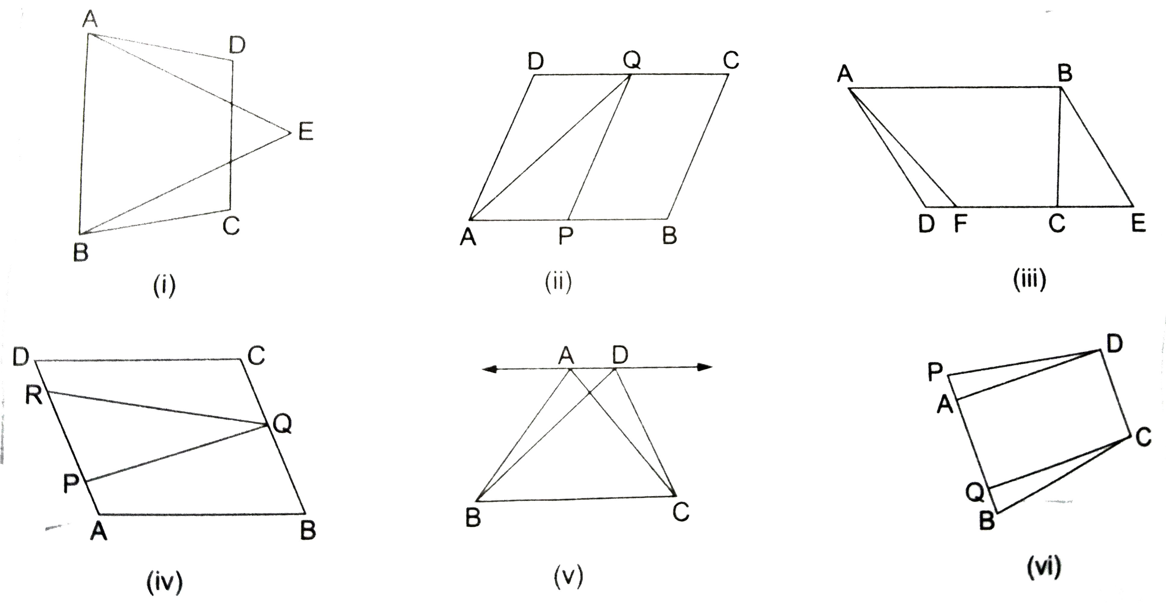 Which of the following figure lie in the same base and between the same parallels. In such a case, write the common base and the two parallels.