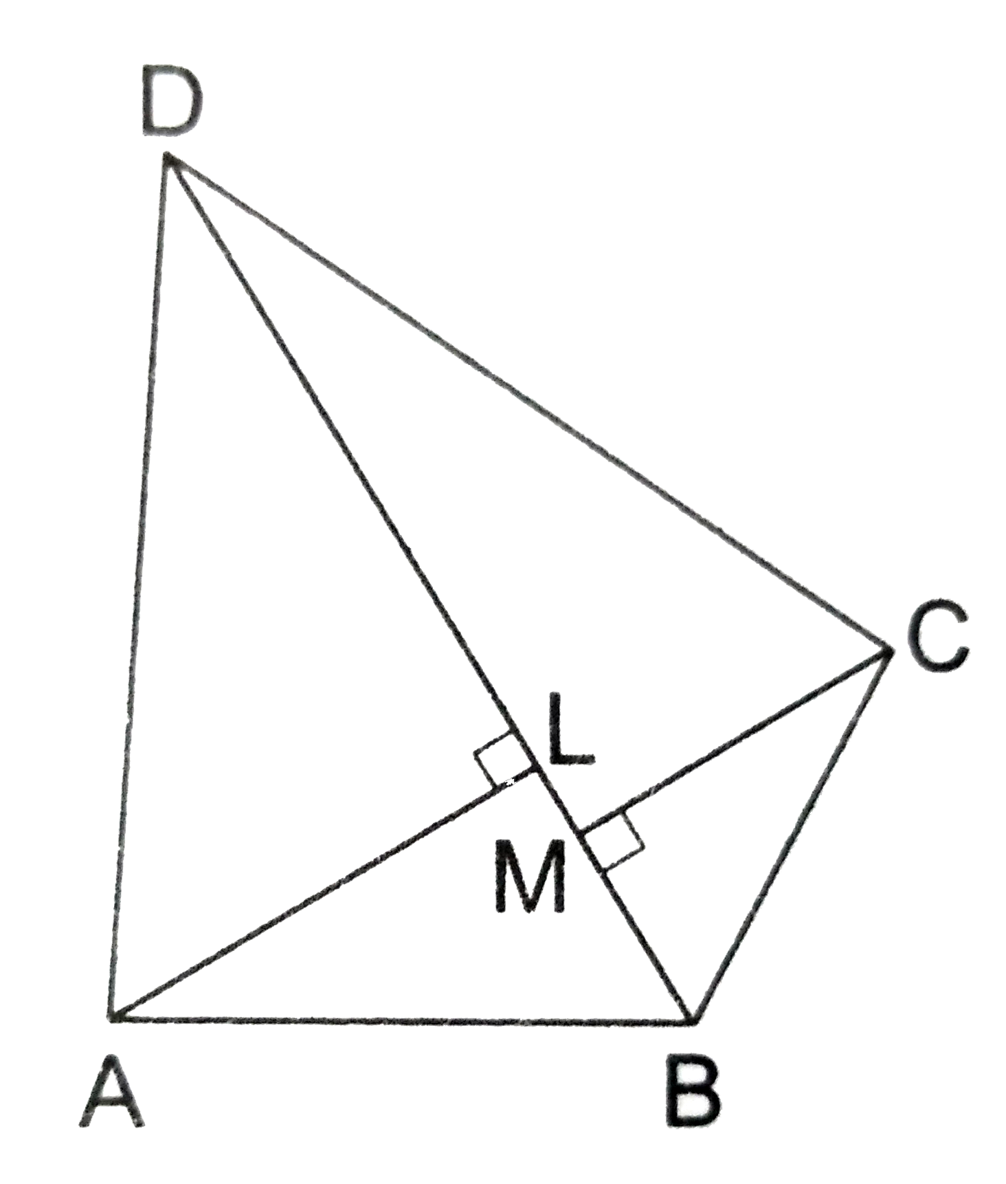 BD is one of the diagonals of a quad. ABCD. If ALbotBD and CMbotBD, show that   ar(