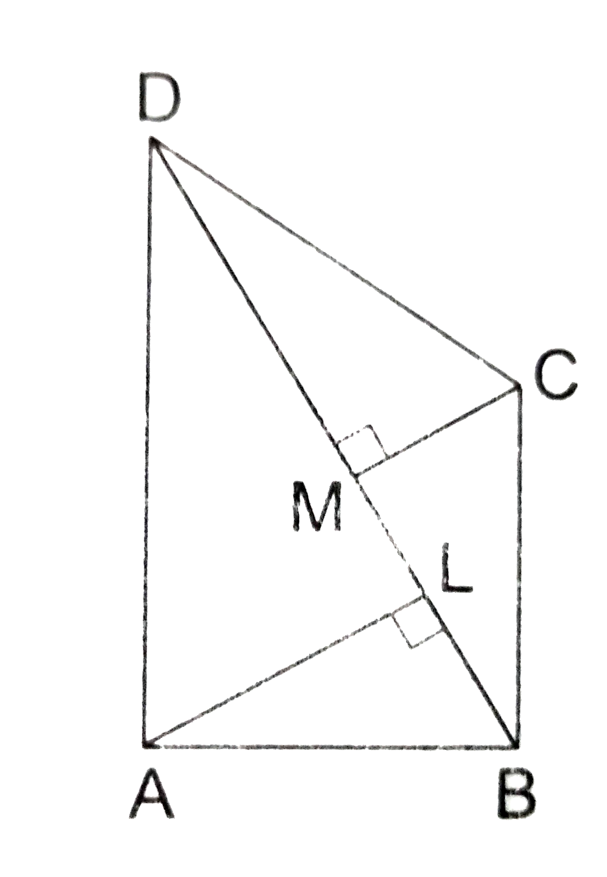 In the adjoining figure, ABCD is a quadrilateral in which diag. BD = 14 cm. If ALbotBD and CMbotBD such that AL = 8 cm and CM = 6 cm, find the area of quad. ABCD.