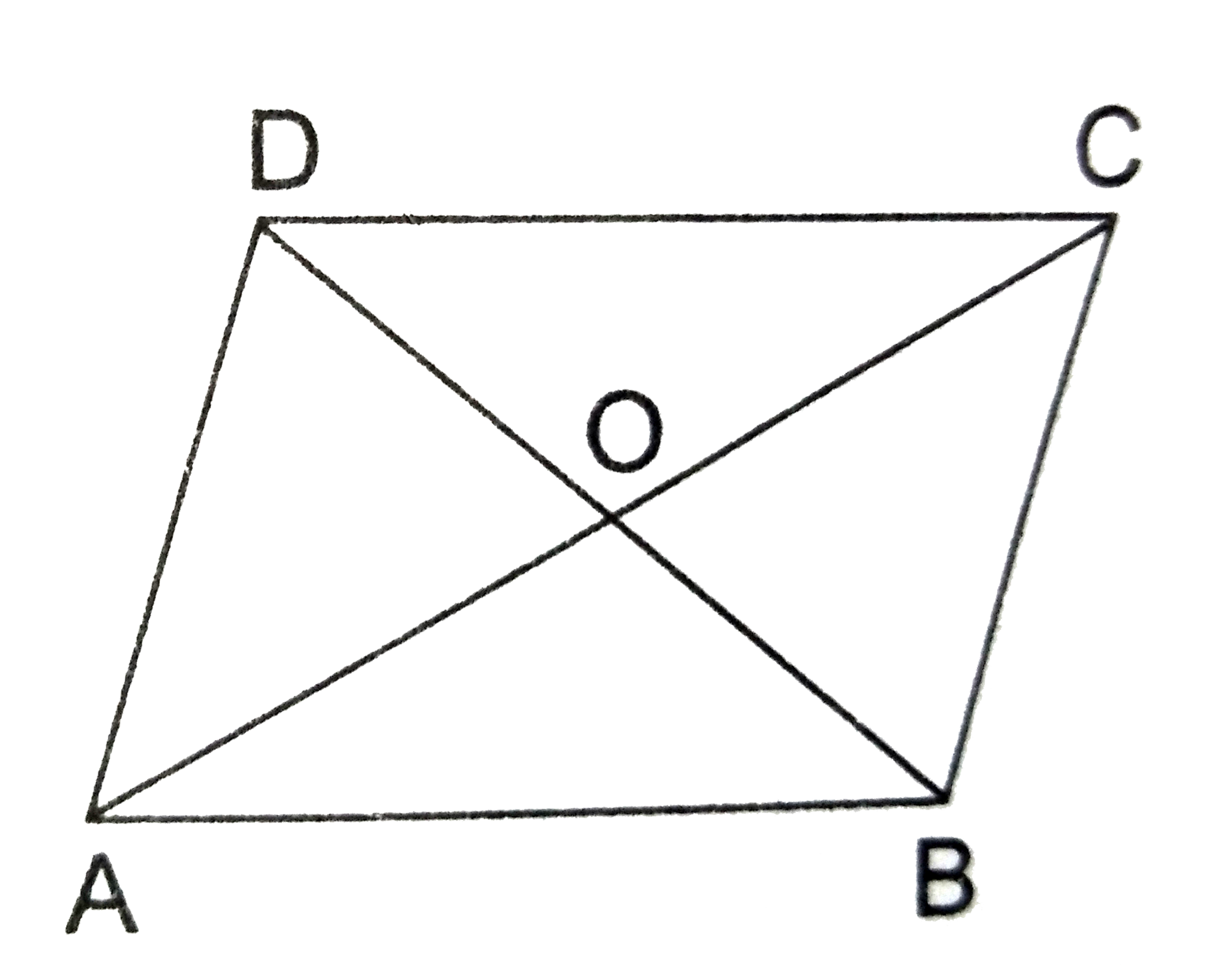 In the given figure, ABCD is a ||gm in which diagonals AC and BD intersect at O. If ar(||gm ABCD) is 52 cm^(2) then the ar(triangleAOB)=?