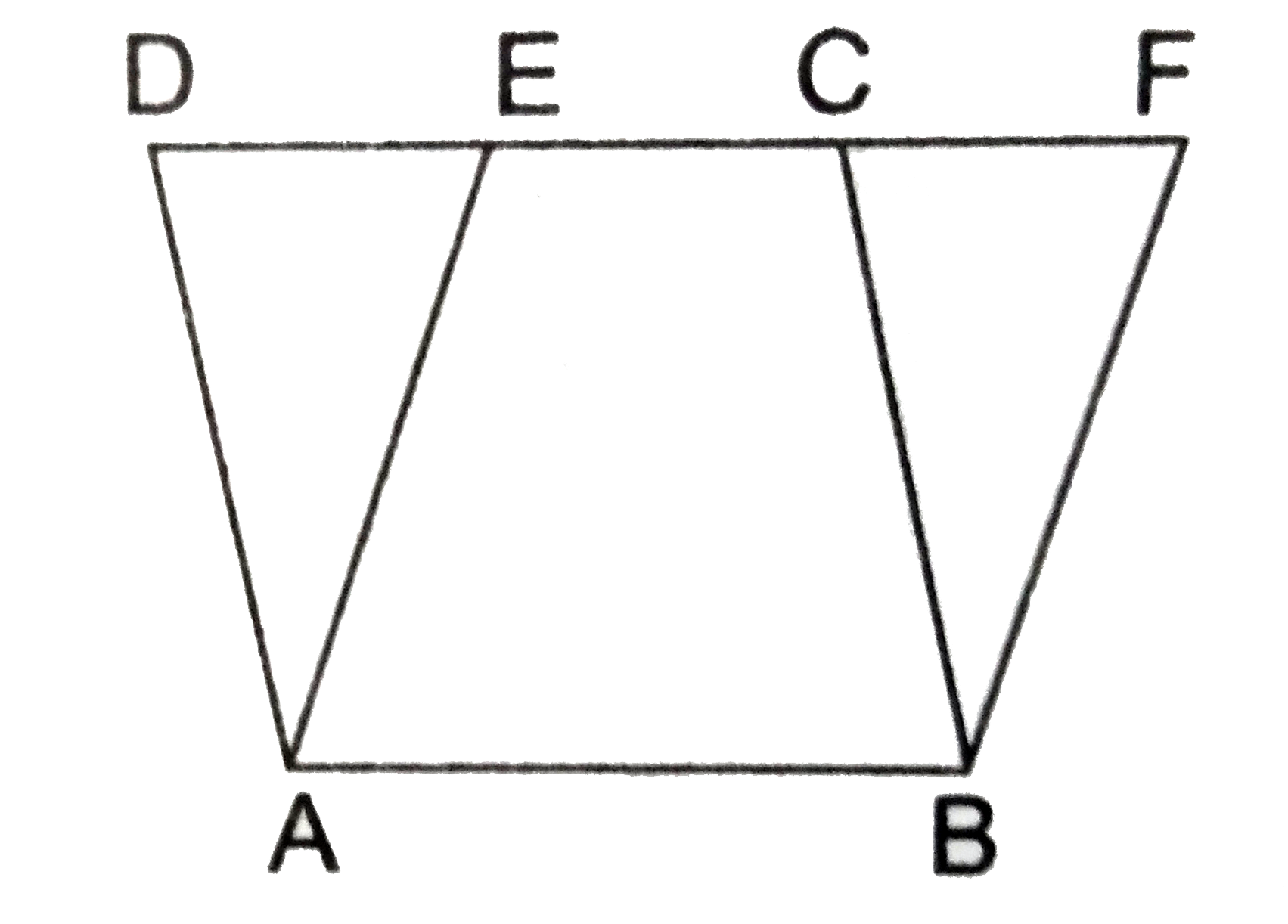 In the given figure, ABCD and ABEF are parallelograms such that ar(quad. EABC)  17 cm^(2) and ar(||gm ABCD) = 25 cm^(2). Then ar(triangleBCF) = ?