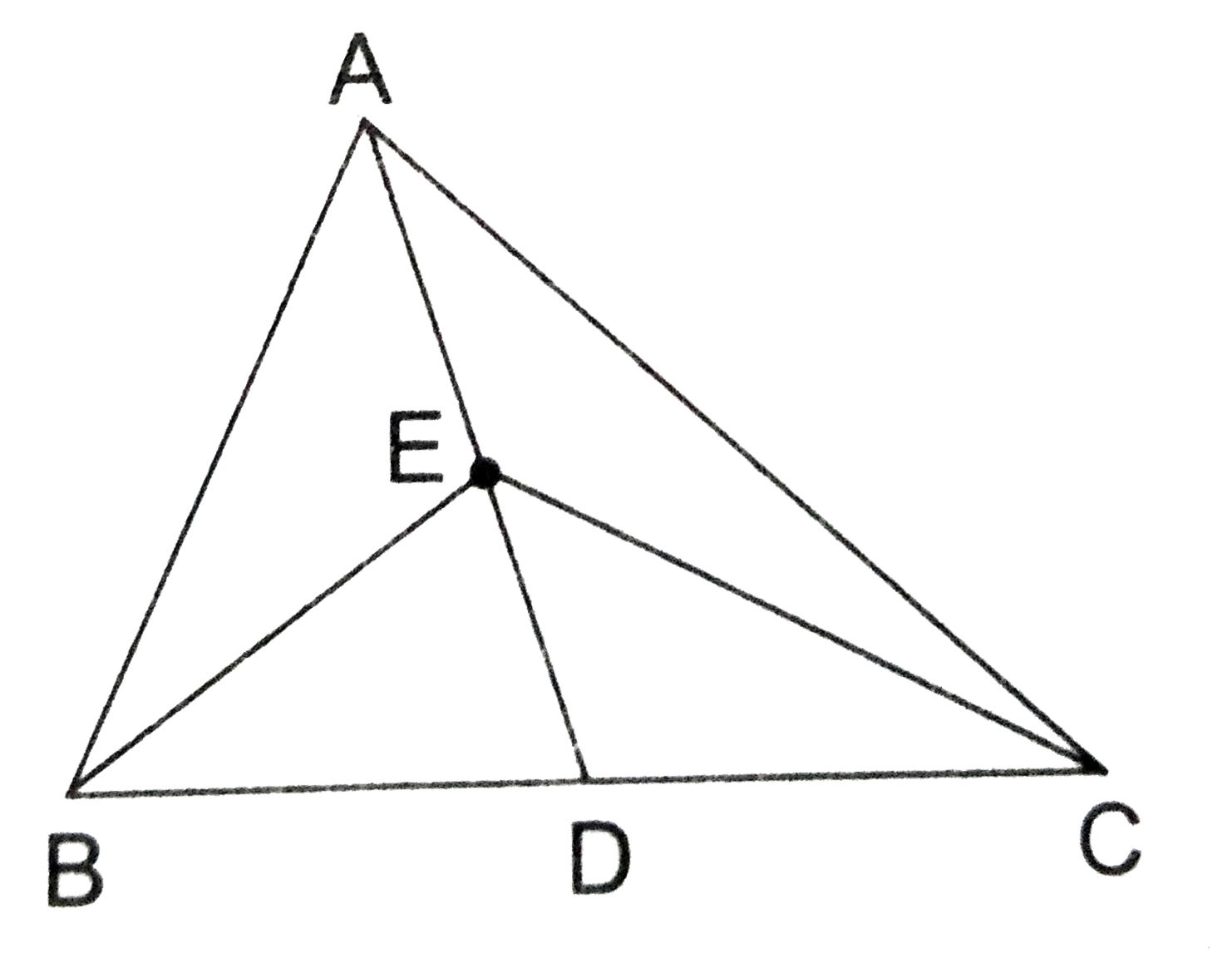 The vertex A of triangle ABC is joined to a point D on BC. IF E is the midpoint of AD then ar(triangleBEC) = ?