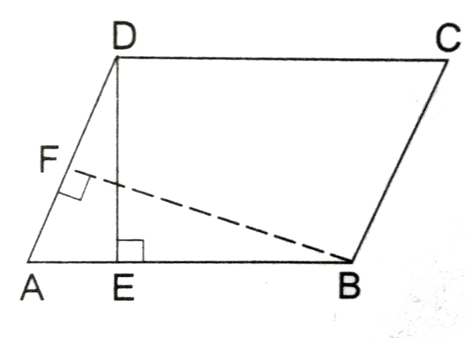 Look at the statement given below:   I. A parellelogram and a rectangle on the same base and between the same parallels are equal in area.    II.  In a ||gm ABCD, it is given that AB = 10 cm. The altitudes DE and AB and BF on AD being 6 cm and 8 cm respectively, then AD = 7.5 cm.    III. Area of a ||gm =(1)/(2)xx