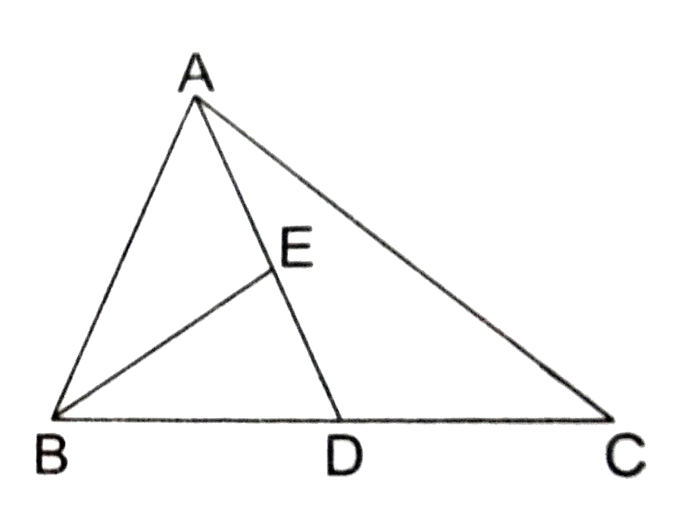 ABC is a triangle in which D is the midpoint of BC and E is  the midpoint of  AD.   Prove that ar(triangleBED)=(1)/(4)ar(triangleABC).