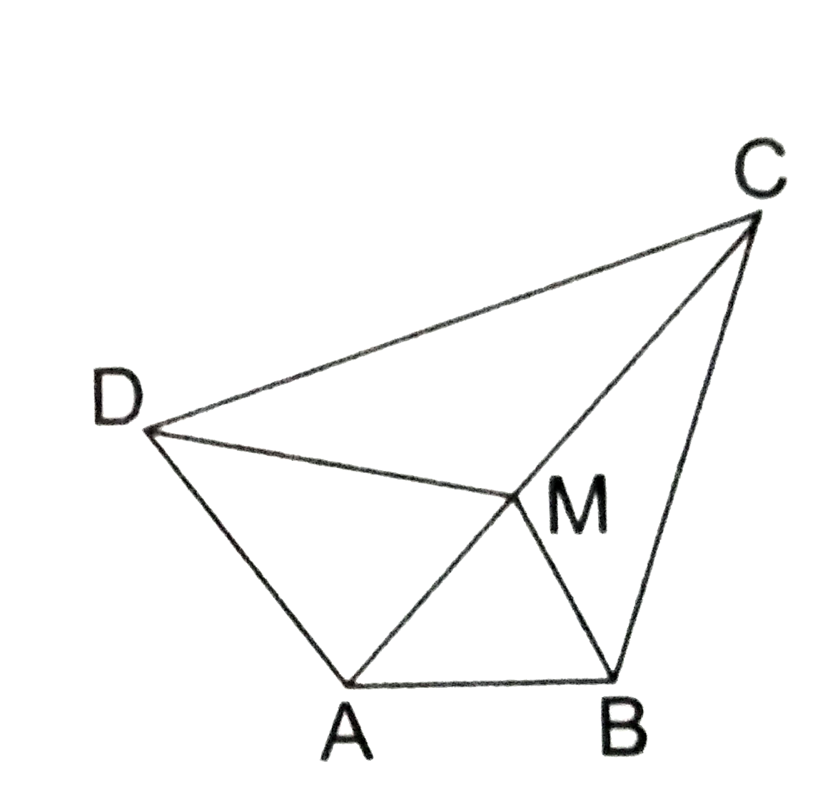In a quadrilateral ABCD, it is being given that M is  the midpoint of AC. Prove that    ar(squareABMD)=ar(squareDMBC).