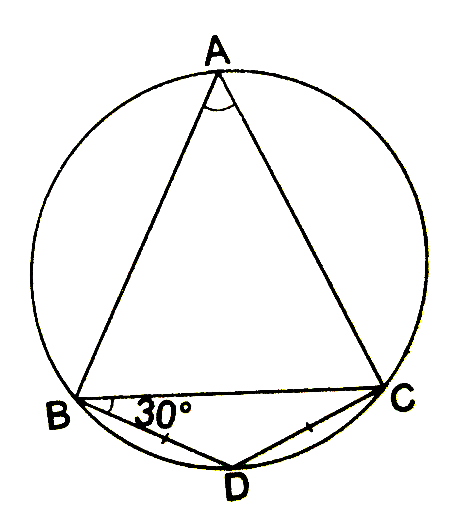 In the given figure, BD = DC and / CBD = 30^(@), find / BAC.