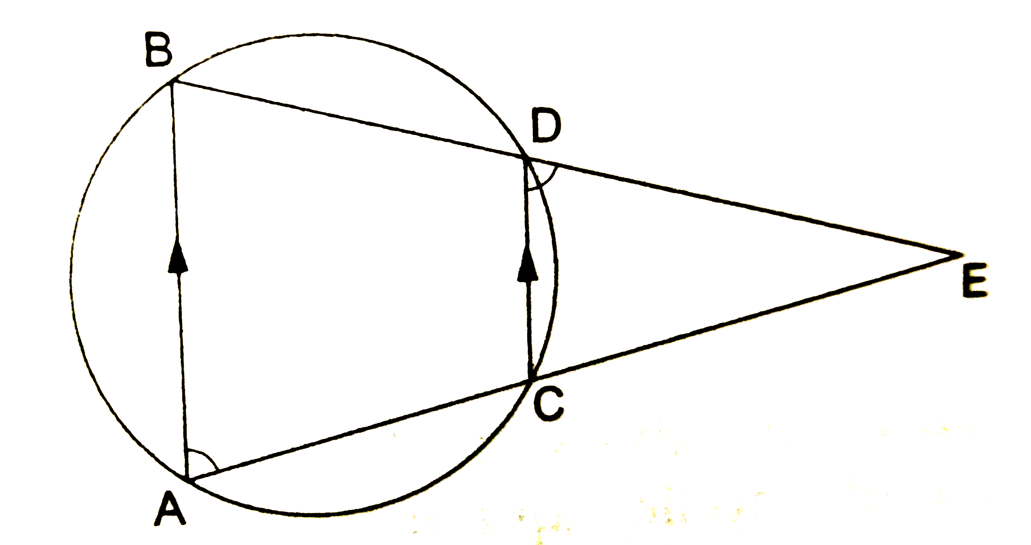 In the given figure, AB and CD are two parallel chrods of a circle. If BDE and ACE are straight lines, intersecting at E, prove that Delta AEB is isosceles.