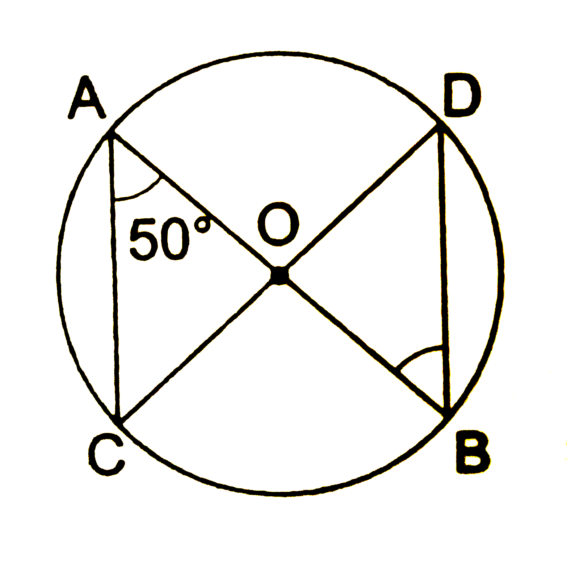 In the given figure, O is the centre of a circle . If / OAC = 50^(@) then / OBD = ?