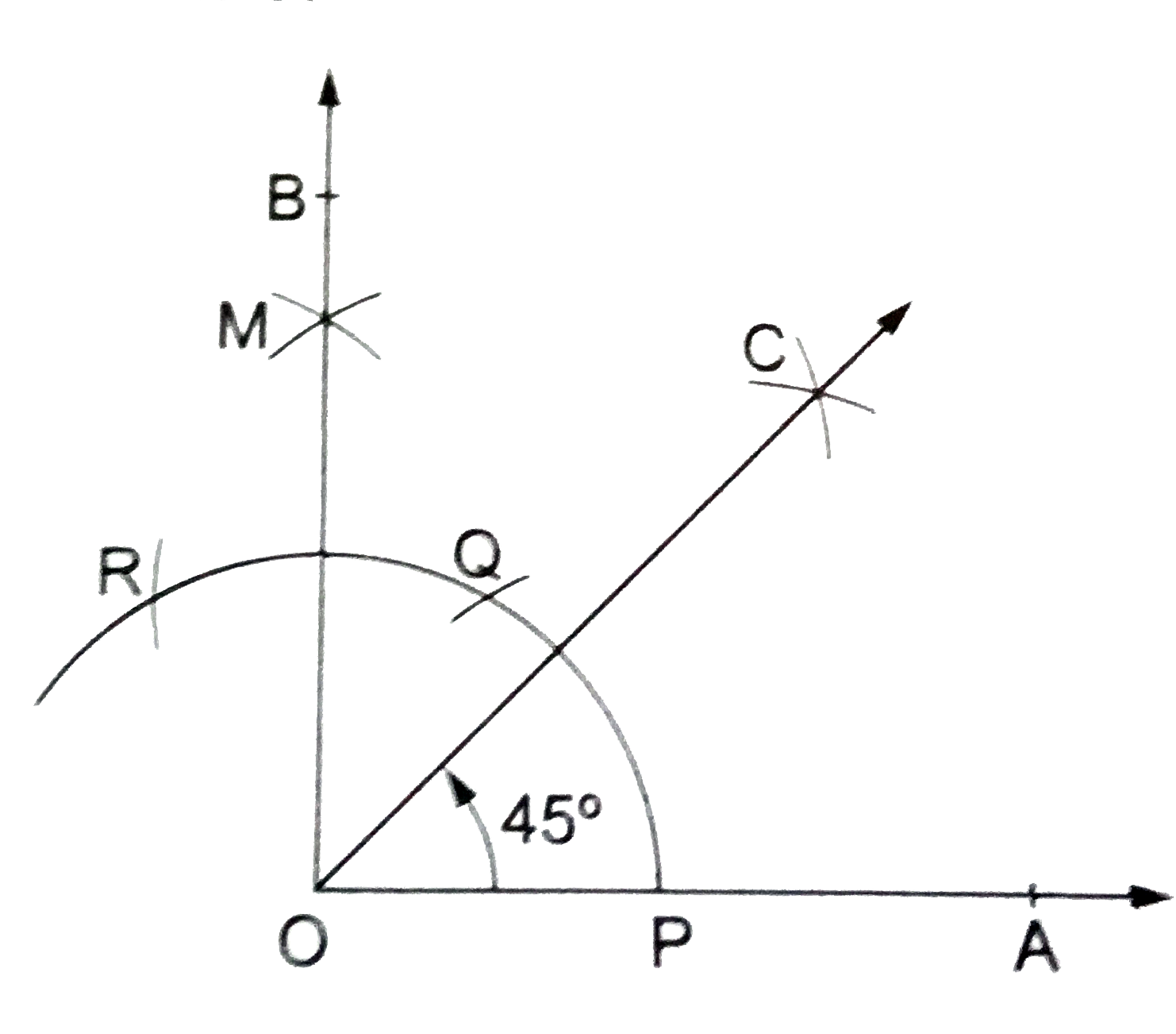 How to construct (draw) a 45 degree angle with compass and