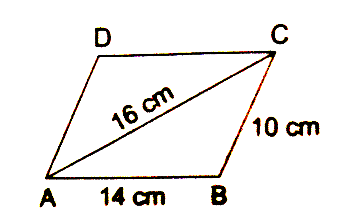 Find the area of a parallelogram ABCD in which AB = 14 cm, BC = 10 cm and AC = 16 cm. (Given, sqrt(3) = 1.73.)