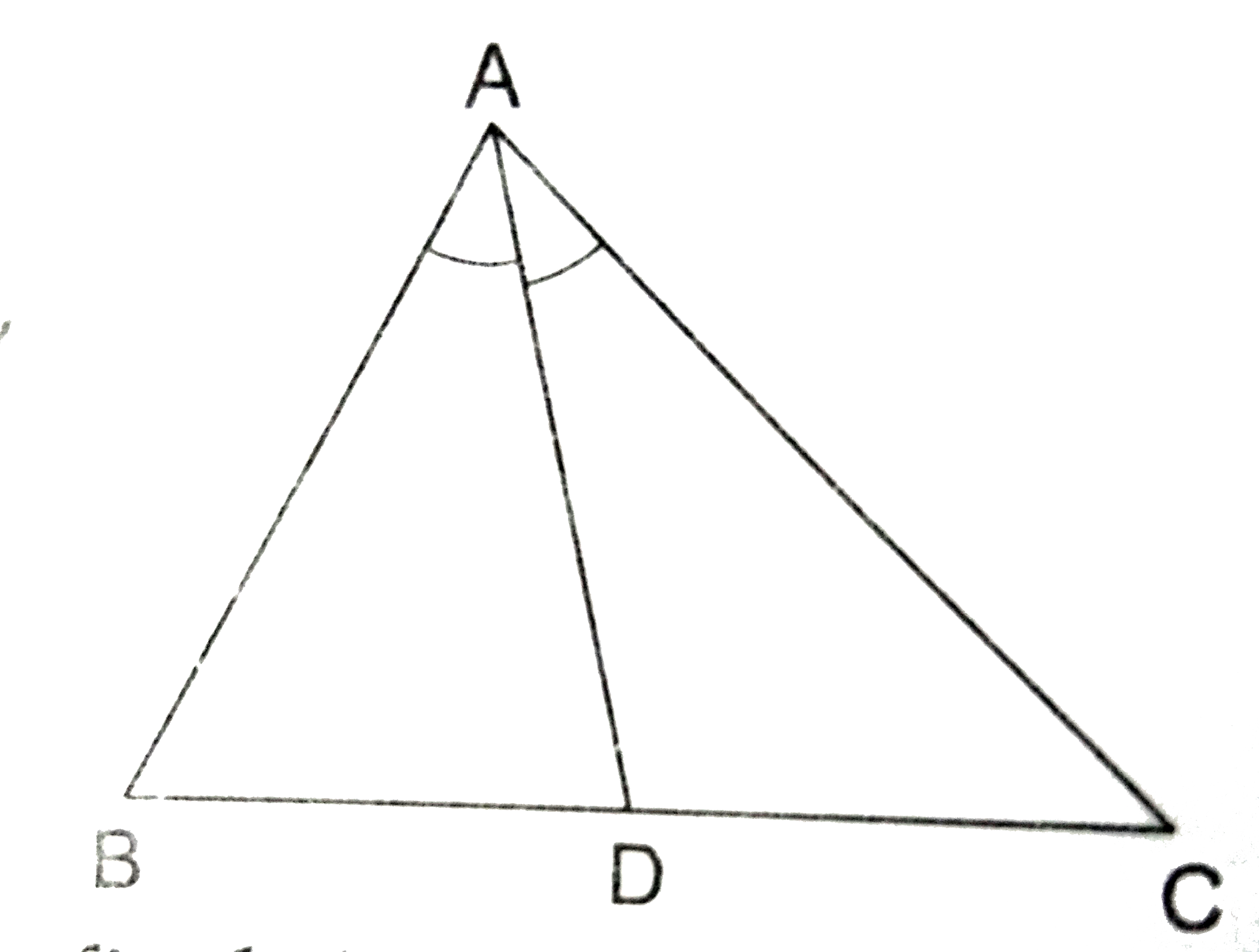 In a Delta ABC,  AD is the bisector of angle A.    (i) If AB=6.4 cm, AC=8 cm and BD=5.6 cm, find DC.   (ii) If AB=10 cm, AC=14 cm and BC=6 cm, find BD and DC.    (iii) If AB=5.6 cm, BD=3.2 cm, and BC=6 cm, find AC.   (iv) If AB=5.6 cm, AC=4 cm, and DC 3 cm, find BC.