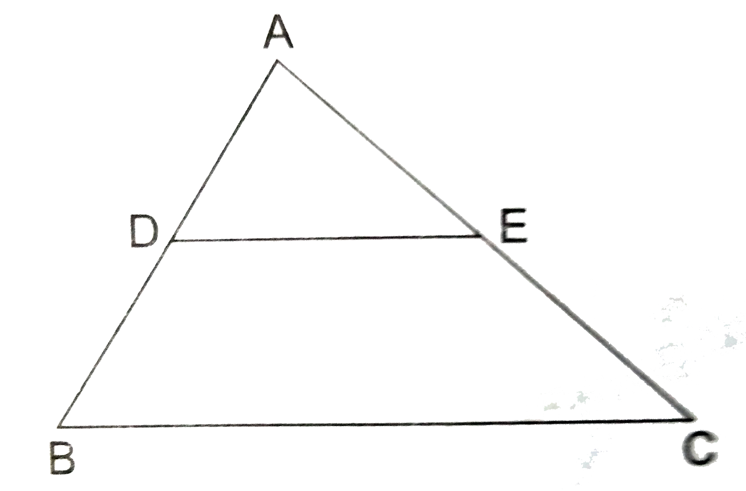 In Delta ABC, D  and E are the midpoint of AB and AC respectively. Find the ratio of the areas of Delta ADE and Delta ABC.