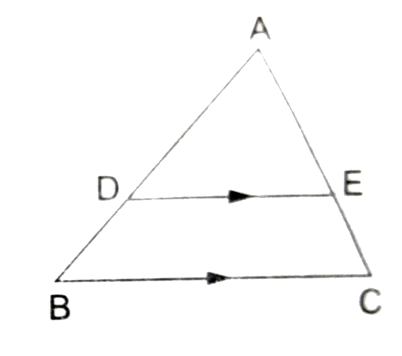 In a  Delta ABC, if DE is drawn parallel to BC, cutting AB and AC to D and E respectively such that AB=7.2 cm, AC=6.4 cm and AD=4.5 cm. Then,  AE=?