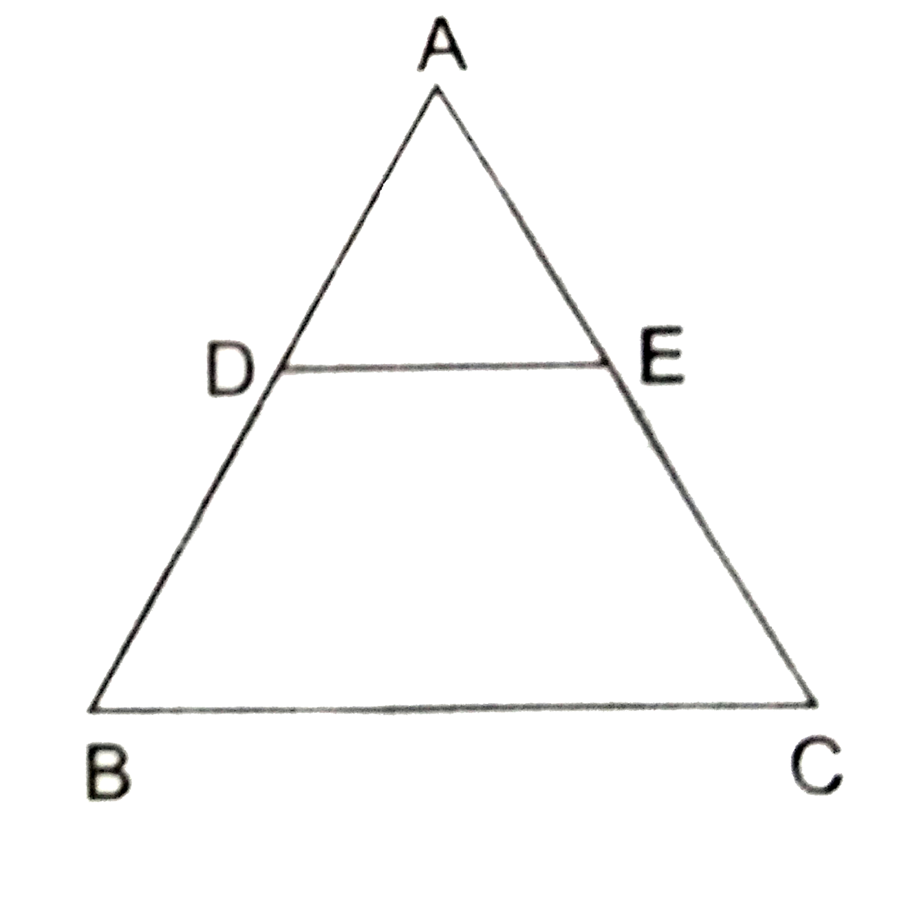 In an equilateral Delta ABC, D  is the midpoint of AB and E is the midpoint of AC. Then,  ar (Delta ABC) : ar (Delta ADE)=?