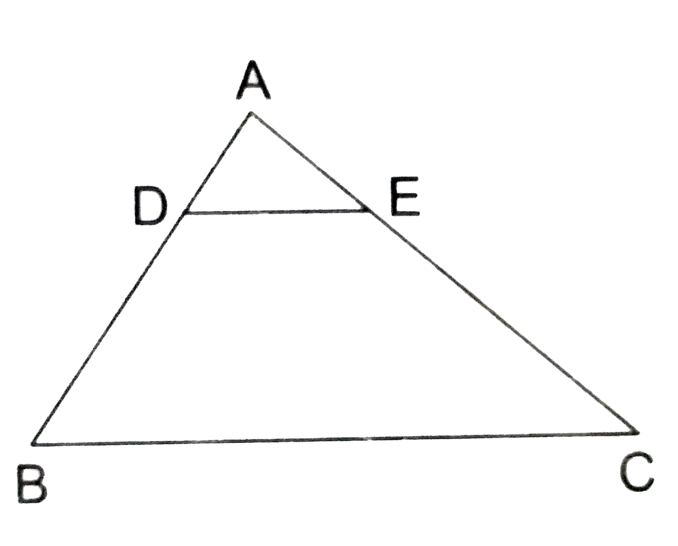 D and E are points  on the sides AB and AC respectively of a Delta ABC such that DE||BC.    (i) If AD=3.6 cm,AB=10 cm and AE=4.5 cm, find EC and AC.   (ii) If AB=13.3 cm, ac =11. cm, and EC=5.1 cm, find AD    (iii) If (AD)/(DB)=(4)/(7) and AC=6.6 cm, find AE.   (iv) If (AD)/(AB)=(8)/(15) and EC=3. cm, find AE.