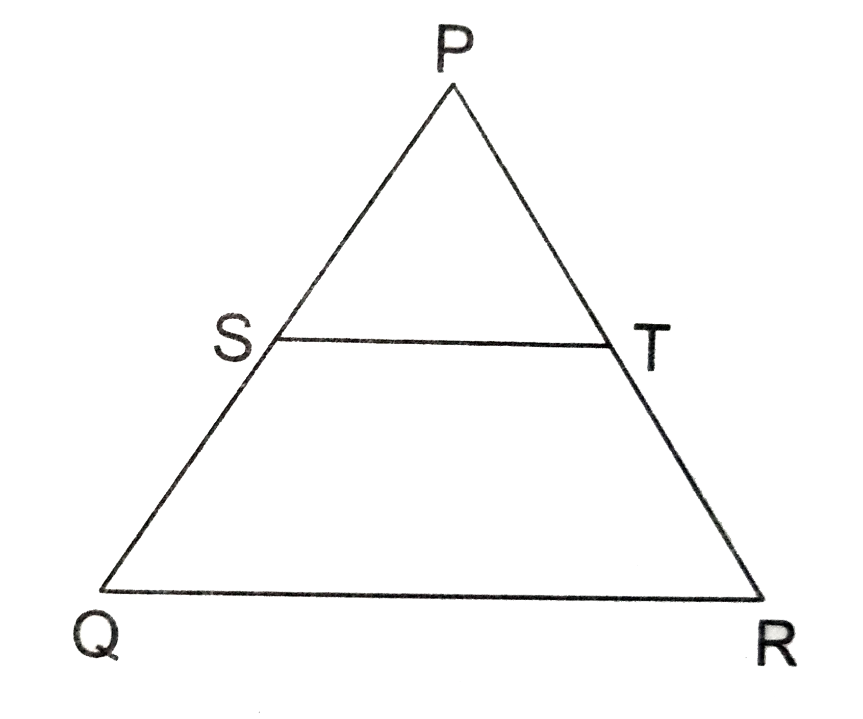 In the adjoining figure, S and T are points on the sides PQ and PR respectively of DeltaPQR such that PT=2cm, TR=4 cm and ST is parallel to QR. Find the ratio of the ares ofDelta PST and Delta PQR.