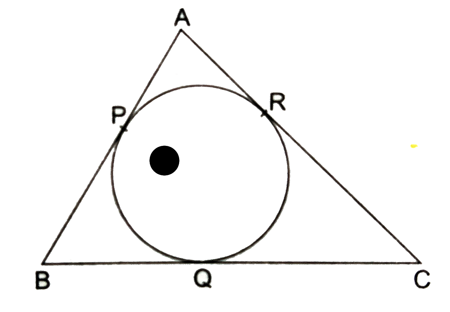 A circle is inscribed in a DeltaABC, touching AB, BC and AC at P, Q and R respectively. If AB=10cm, AR=7cm and CR=5cm, find the length of BC.