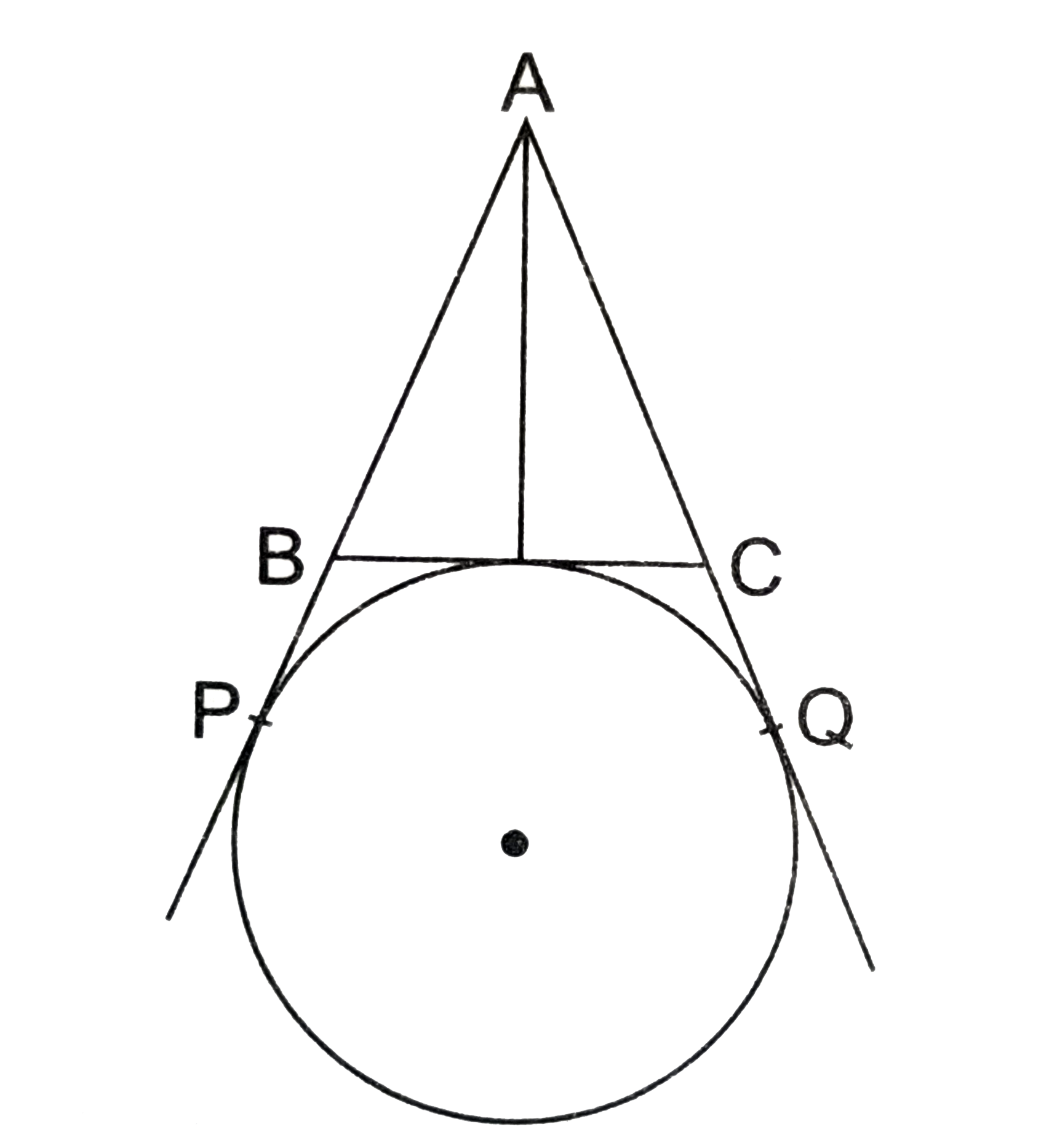 In the given figure, AP, AQ and BC are tangents to the circle. If AB=5cm, AC=6cm and BC=4cm then the length of AP is