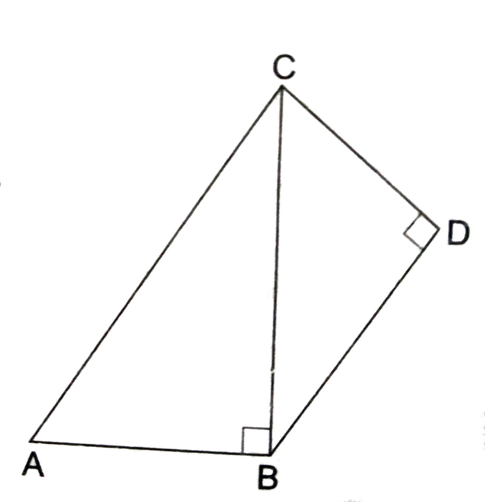 In the  given  figure  ABCD is a quadrilateral in  which  angle ABC=90^(@),angle BDC=90^(@),AC=17 cm ,BC=15 cm ,BD=12 cm  and CD=9 cm . The area of quad. ABDC is