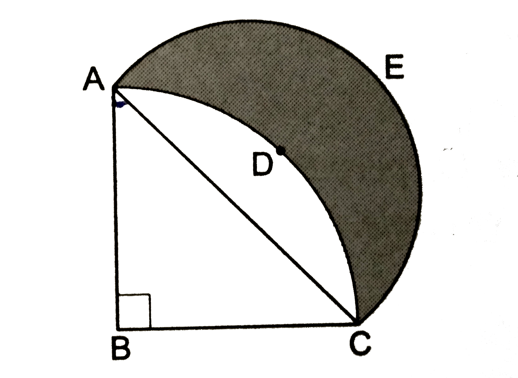 In the given figue, ABCD is a quadrant of a circle of radius 28 cm and a semicircle ABECA is drawn with AC as diameter. Find the area of the shaded region.