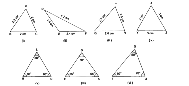 In the given figure. State triangle whether it is scalene, isosceles or equilateral.    a.