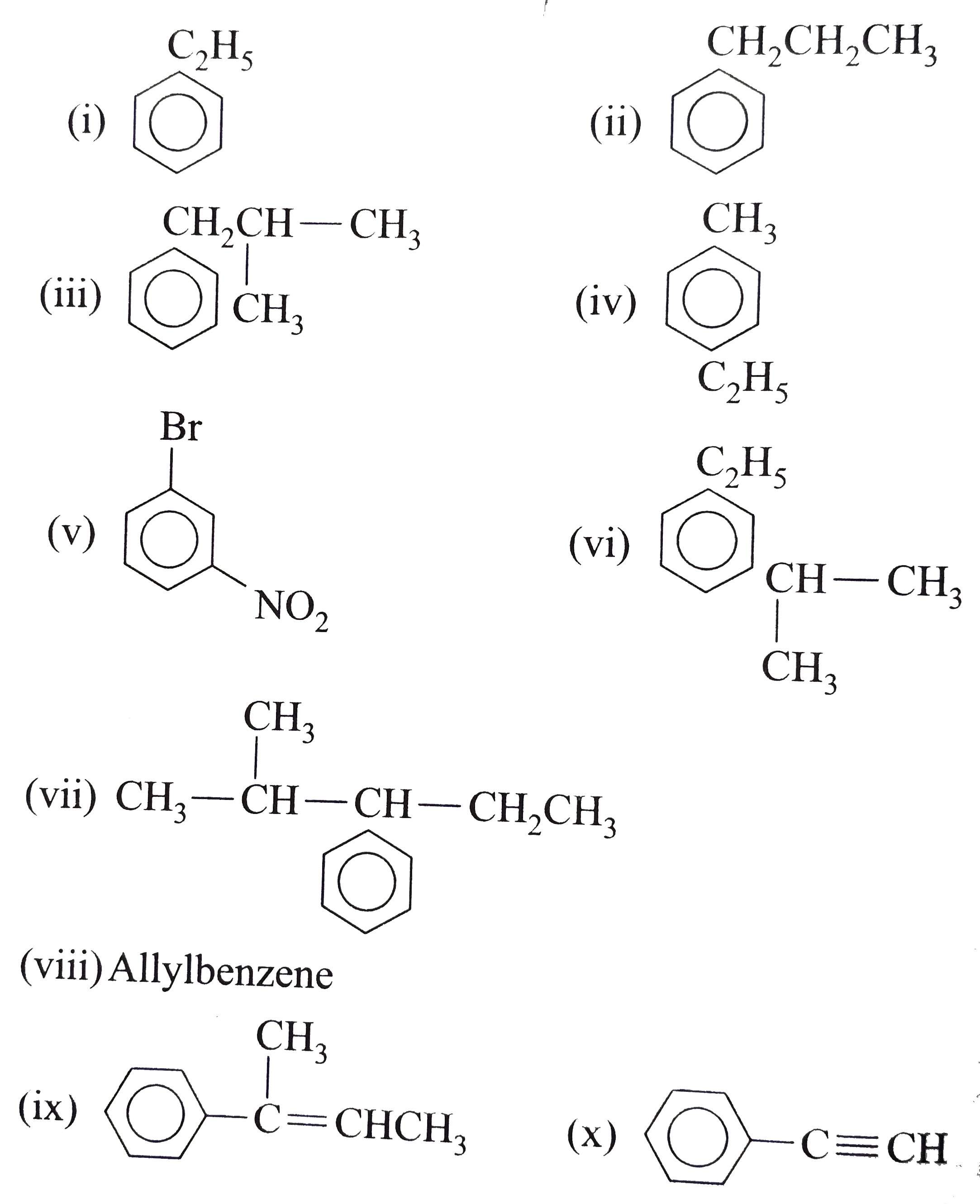 Write the systematic names of the following aromatic compounds:   (i)    (ii)    (xix) para-Bromo - tert-butylbenzene   Strategy: If there is only one group on the ring, no number is needed to designate its position. If there are two groups, we use the traditional designations (1,2-for ortho, 1,3-for meta, and 1,4-for para). If there are three or more goups on the ring then location numbers are assigned to give the lowest set of locants.