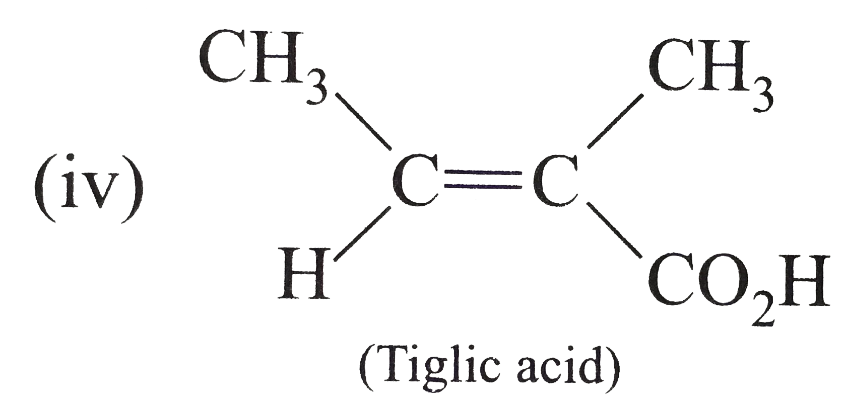 Give the IUPAC names of the following:   (i) CH(3)CH=CHCH(2)CO(2)H   (ii) CH(3)CH=CHCH(2)CH(2)CO(2)H    (iii) CH(3)CH=CHunderset(CH(3))underset(|)(CH)CO(2)H   (iv)    (v)    Strategy: Carboxylic acids with double bonds are alkenoic acids with the carboxyl C atom numbered as carbon number 1.