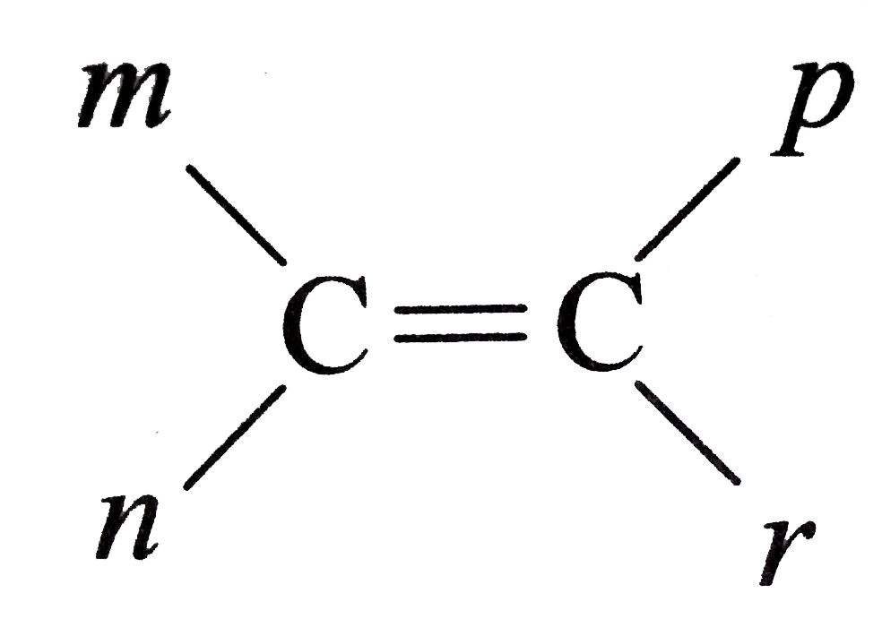 While of the following compounds will exhibit geometrical (or cis-trans) isomerism?   (i) CH(3)CH=CHCH(2)CH(3)   (ii) C(6)H(5)CH=CHCH(3)   (iii) CH(2)=C(CH(3))(2)   (CH(3))(2)C=CH-C(2)H(5)   Strategy: Essential requirement for any alkene to exhibit geometrical isomerism is that each of the double bonded carbon atoms should be attached to two different atoms or groups of atoms:      m!=n and p!=r. Notice that m and p may be same or different Similarly, n and r may be same or different.