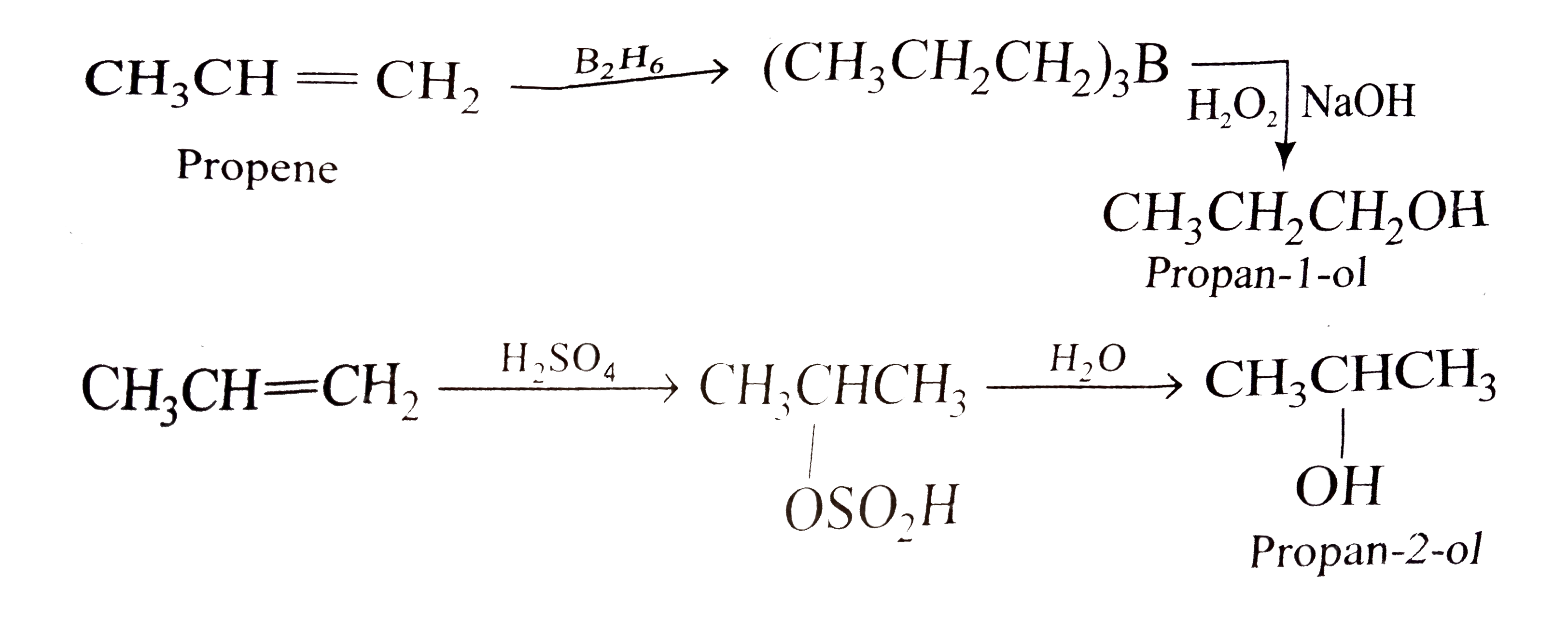Propan1-ol may be prepared by reaction of propene with