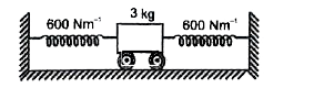 3 kg द्रव्यमान की एक ट्रोली चित्र में दर्शानुसार दो स्प्रिंगो से जुड़ी है। प्रत्येक का स्प्रिंग नियतांक 600Nm^(-1) है। यदि ट्रोली इसकी साम्यावस्था स्थिति से 5.0 cm विस्थापित की जाती है तथा फिर मुक्त की जाती है।      अवमंदित बलो के कारण ट्रोली के विराम में आने तक लगे समय में कितनी ऊर्जा ऊष्मा के रूप में क्षय होती है ?