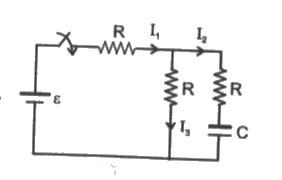 चित्र में दिया गया संधारित्र प्रारम्भिक अवस्था में अनावेशित      स्विच को बंद करने के ठीक पश्चात् परिपथ में धारा I(1), I(2) व I(3)  ज्ञात कीजिए |