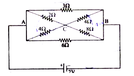 चित्र में, 3 ओम के प्रतिरोध में धारों तथा सम्पूर्ण परिपथ में व्ययित शक्ति ज्ञात कीजिये। बैटरी का वि. वा. बल 2 वोल्ट हैं तथा इसका आन्तरिक प्रतिरोध 2/3 ओम हैं।