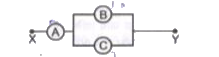 दिये गये चित्रा में तीन वोल्टमीटरोंA,B तथा C के प्रतिरोध क्रमशः R, 1.5R तथा 3R है। X तथा Y के बीच कुछ विभवान्तर आरोपित करने से इन वोल्टमीटरों के पठन (रीडिंग) क्रमशः VA, VB तथा VC ल है, तो